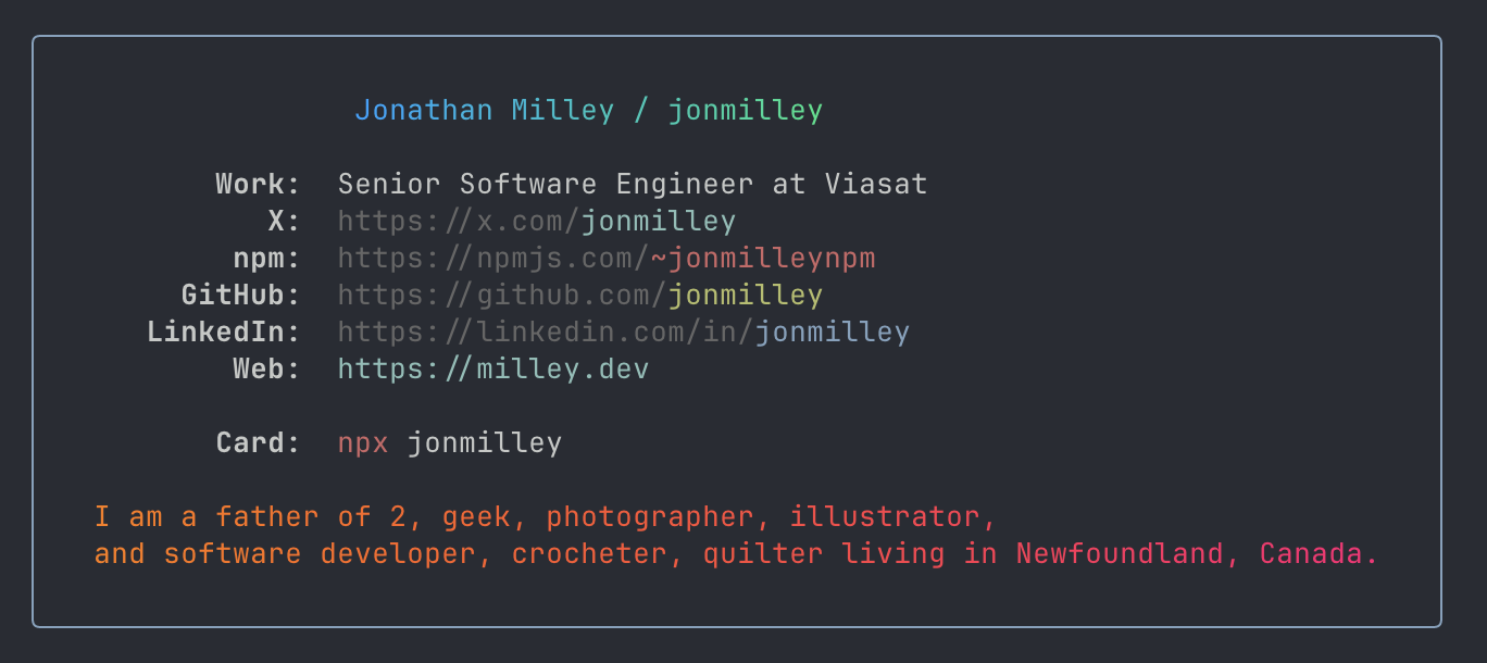 npx jonmilley card